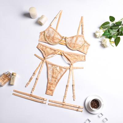 China QUICK DRY sexy lingerie lace embroidery lift up bra and panty set transparent bra women's underwear see through for sale