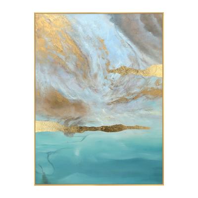 China Abstract Modern Gold Wall Art Landscape Oil Wall Art Frame Picture Painting For Living Room Thin for sale