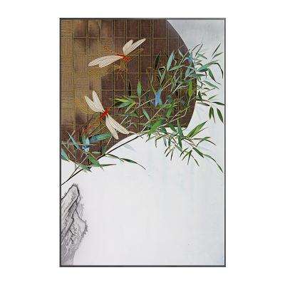 China New Chinese Style Modern Home Decor Dragonfly LANDSCAPE Paintings Bamboo Safe and Auspicious Wall Art Metal for sale