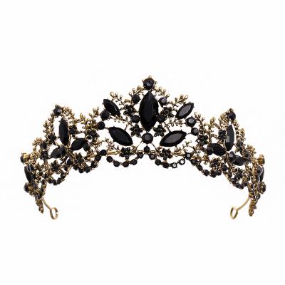 China Fashionable Halloween Costume 2021 The Dark Black Crown Crystal Tiaras Decoration For Halloween for sale