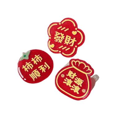 China New Red Acrylic Happy New Year Style Clip Rhinestone National Chinese Bless Cute Word Clip Side Hairpin For Girls Children for sale