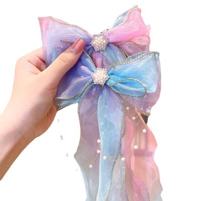 China Kids Hair Accessories Cuts Princess Set Braided Hair Little Girl Headdress Clip Baby Pearl Hairpin Hair Ornament Girl Ribbon Bow for sale