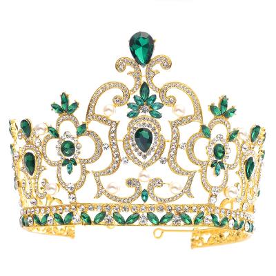 China New Fashionable Alloy Rhinestone Crown Bridal Tiara Exaggerated Luxury Baroque Court Crown for sale