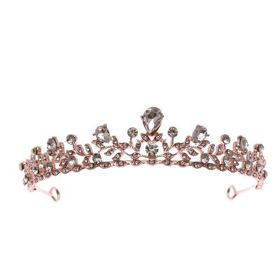 China Rose Gold Tiara Wedding Crown Wedding Gift Anniversary Corona Headpiece Tocado Novia Bride Tiara Bridal Crown Wedding Party Ladies Hair Decoration 1 Piece for sale