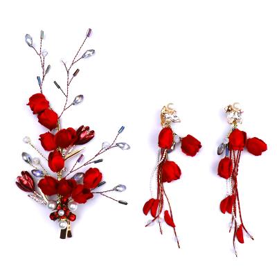 China Fashionable Rose Flower Shape Pearl Hairpin Fashionable Red Color Hairpin Christmas Handmade Hairpin for sale