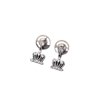 China Cute FASHIONABLE Small Shiny Zircon Crown Stud Earrings For Women 925 Sterling Silver Luxury Ear Pin Fine Jewelry for sale