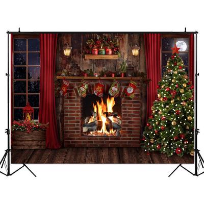 China New Year's Eve Child Family Portrait Photo Booth Party Christmas Tree Background Baby Christmas Birthday Party Christmas Fireplace Background Photography for sale