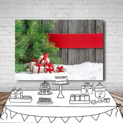 China Birthday Party Christmas Family Party Wall Snow Floor Green Tree Photography Photo Background Wall 7x5 Wooden Legs for sale