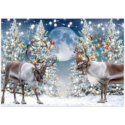 China Christmas Reindeer Winter Landscape Snow Forest Background Christmas Holiday Wonderland Baby Shower Party Decoration Birthday Party for sale