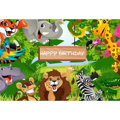 China Photography Background Animal Happy Birthday Birthday Party Cartoon Jungle Safari Theme Party Decoration Photo Studio Animal Props for sale