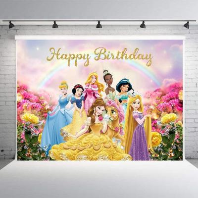 China Birthday party cartoon girl pink background baby shower flower rose rainbow horse photography background girl child 1st 3 2th years for sale