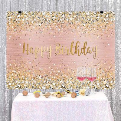 China Happy Birthday Birthday Party Background Diamond Bokeh Pink Lady Girl Lady Girl Lady Shiny Soft Spot and Gold Polka Dot Glitter Photography Backdrop for sale