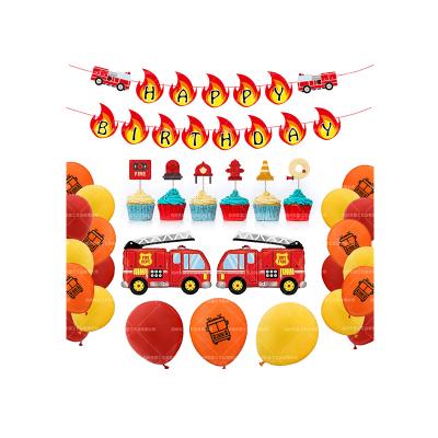 China Decorate original card insert children's cake flag pull fire truck decoration party theme fire truck birthday party decoration supplies for sale