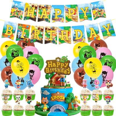 China Decorate Animal Crossing Forest Friends Club Pull Flag Party Decoration Cake Insert Balloon Set Kids Birthday Party Supplies for sale