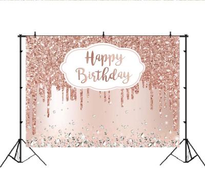 China Birthday Party Pink Rose Gold Birthday Party Backdrop Glitter Diamond Happy Birthday Backdrop Girl's Birthday Party Decoration Sweet 16 The 18th for sale