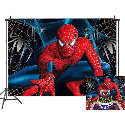 China Superhero City Superhero Photo Background Happy Birthday Party Children Boy Birthday Party Cartoon Superhero Spiderman Theme Photography Background for sale