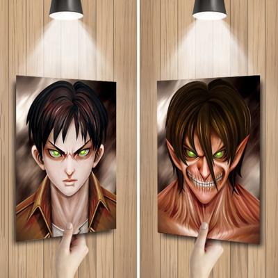 China Eco-Friendly EREN Attack on Titan 3D Anime Poster Lenticular Wall Painting Customize 3Dwallpaper 3D Cartoon Print Painting for sale