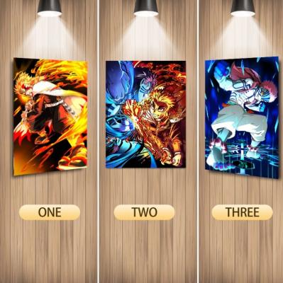 China Demon Slayer Posters Rengoku Kyoujurou Lenticular Pictures Manga 3D Flip Poster Wall Art Newest Eco Friendly Design Anime for sale