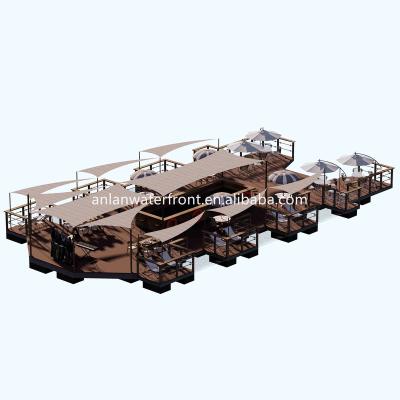 China Other Marine Supplies Floating Restaurant Houseboat Helm Pontoon Boat Floating Deck Customized Shape for sale