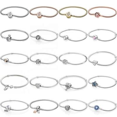 China 2022 New 925 Sterling Silver Original Rose Gold Hiphop Love Button Snake Bracelet Fit Original Pan Charm Beads DIY Jewelry Gifts for sale