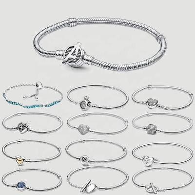 China Original Pandoraer Women's Bracelet Blue Buckle Disc Cuff Chain S925 Sterling Silver Snake Bracelet Heart of Hiphop Moments for sale