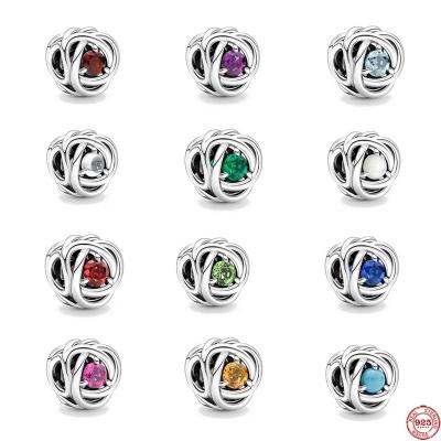 China Hiphop New European January December Birthstone Eternity Circle Bead Fit Pantora Charms Silver Original 925 Jewelry Bracelet for sale