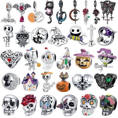 China Fashion Others Pan 925 Sterling Silver Skull Pumpkin Charm Original Women's Bracelet DIY Halloween Jewelry Gift Pendant for sale