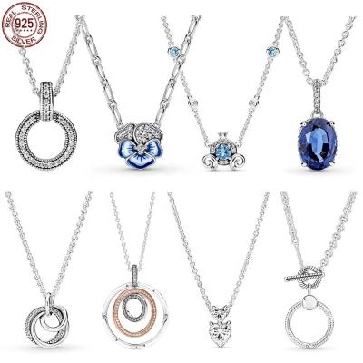 China Hiphop Exquisite Necklace 925 Sterling Silver Shiny Crown Butterfly Double Heart Shaped Ring Necklace Original Pan Pendant for sale