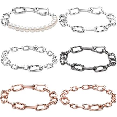 China Hiphop 925 Sterling Silver Rose Gold JE Bracelet Aquaculture Freshwater Pearl Chain Bracelet with Pantora S925 ALE Logo Jewelry for sale