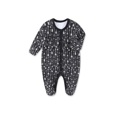 China Fashionable Printed Black Creeper Cotton Jumpsuit Wide Open Wide Open Infant Baby Wears for sale