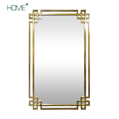 China Europe Home Decor Hand-polished High Quality European Old Gold Style Rectangle Art Mirror Wall Hanging For Bedroom Living Room Decoration Bathroom for sale