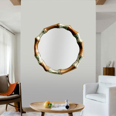 China Art Decor European and American Wall Shape Home Decoration Living Room Bedroom Bamboo Round Mirror for sale