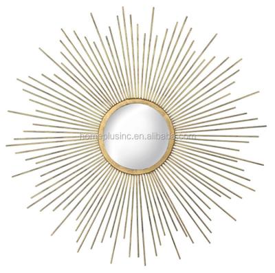 China Beautiful Antique Sunburst Shaped Decorative Antique Gold Metal Wall Mirror for sale