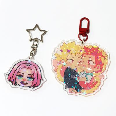 China Cheap Custom Promotion Gift Holographic Acrylic Keychains Star Printed Anime Acrylic Charm for sale