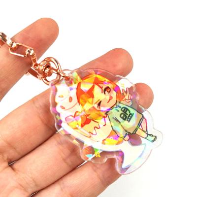 China Custom Promotion Acrylic Key Chain Sparkle Split Broken Glass Holographic Custom Acrylic Charm For Gift for sale