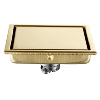 China Anti-odor Square Brushed Gold Linear Bathroom Shower Floor Trap Drains Grate Covers for sale