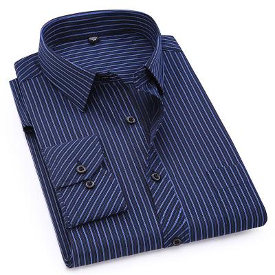 China Plus Size Slim Fit Men's Long Sleeved Shirt Classic Breathable Business Casual Striped Male Social Dress Shirts for sale