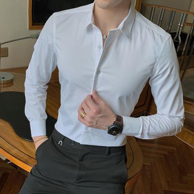 China Breathable 2022 New Fashion Cotton Long Sleeve Shirt Solid Slim Fit Male Social Casual Business White Black Dress Shirts for sale