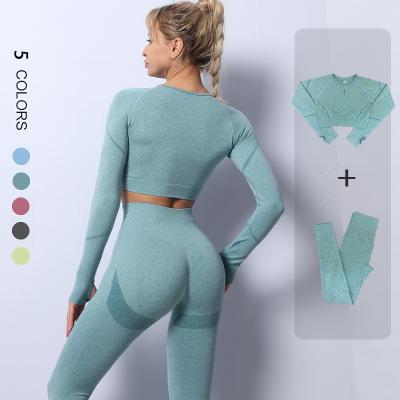 China Yoga 2PCS Sports Suits Women's Set High Top Workout Leggings Workout Sportswear Gym Clothing Gym Set Antibacterial Seamless Fitness Crop Top for sale