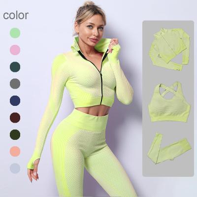 China Women Antibacterial Seamless Yoga Set Gym Clothing LongSleeve Crop Waist Leggings Workout Fitness Sports Suit Top Yoga Clothing Top for sale