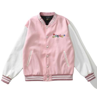 China School Men's Harajuku Street Wear Colorful Letters Embroidery Bomber Women Baseball Coats Pink Unisex Fashion Varsity Jacket for sale