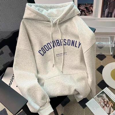 China Anti-wrinkle Custom 320g Grey Sweatshirt Hoodie Vintage Street Long Sleeves Letter Printing Sweatshirt Hoodie for sale