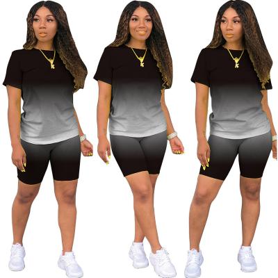 China Anti-pilling Summer S-5XL O-Neck Short Sleeved Shorts Set Casual Gradient Solid Two Piece Set For Women for sale