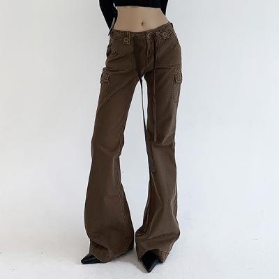 China Anti-pilling Industrial Style Button Waist Overalls Flared Pants Vintage Street Pockets Wide Leg Joggers Pant for sale