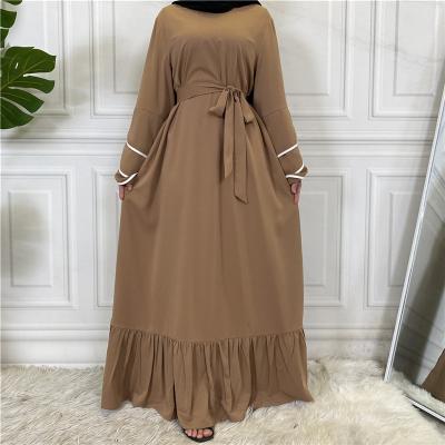 China Muslim Women Prayer Clothing New Arrivals Solid Color Ruched Dresses Traditional Muslim Clothing Women Fashion Ruffle Islamic Abaya Slim Lace Up Front Dress for sale