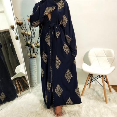 China Muslim Women Prayer Clothing Latest Modest Islamic Gold Thread Muslim Dress Embroidered Cardigan Dubai Robe for sale