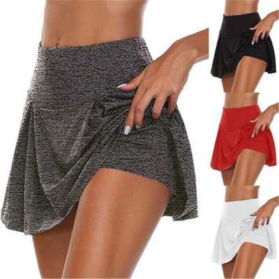 China Anti-Static Women Solid Color High Waist Skirt Double Layer Two Piece Sports Short Skirt For Dance Sport Shorts Sexy Mini Skirt for sale