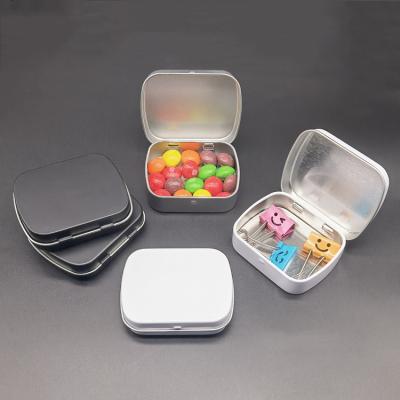 China Food Grade In Stock 58x45x15mm Mini Rectangular Brow /Square Soap/Mint/White/Black Candy/Chewing Gum Packaging Metal Hinged Tin Box /Case/Can for sale