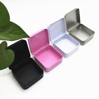 China Food Grade Wholesale 70x70x23mm Matte Black /Pink White Square Condom Tin Can /Case/Box With Hinge for sale