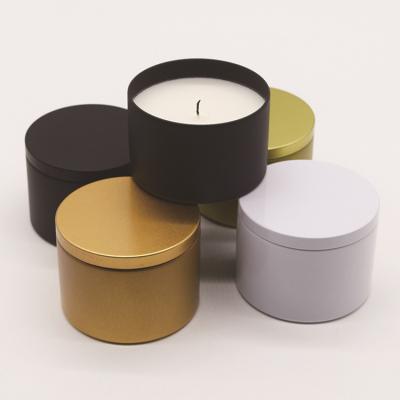 China Eco-Friendly 8oz Both Side Black White Rose Gold Color Seamless Candle Tin Can With Wood Grain Lid for sale